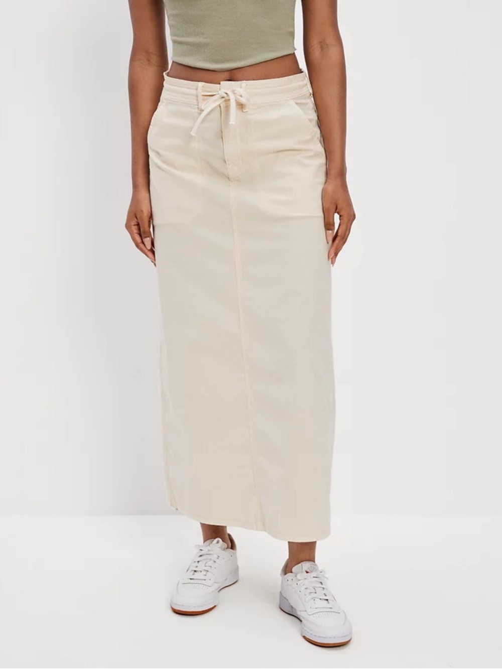 American Eagle Snappy Cargo Maxi Skirt Cream Ivory Drawstring Cinch Utility 8
